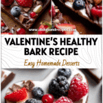 Heart-shaped chocolate Greek yogurt bark topped with berries, a colorful display of Easy Healthy Treats Desserts and Healthy Desserts For Sweet Tooth.